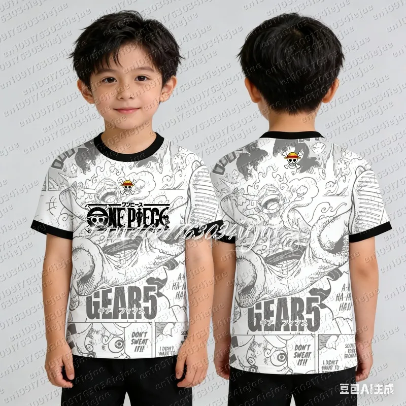 Camiseta de Anime One Piece Luffy Gear 5 para Cosplay, para Hombre, Mujer y Niños, de Verano, Manga Corta, con Gráficos de Manga, Informal, Holgada, Estilo Urbano