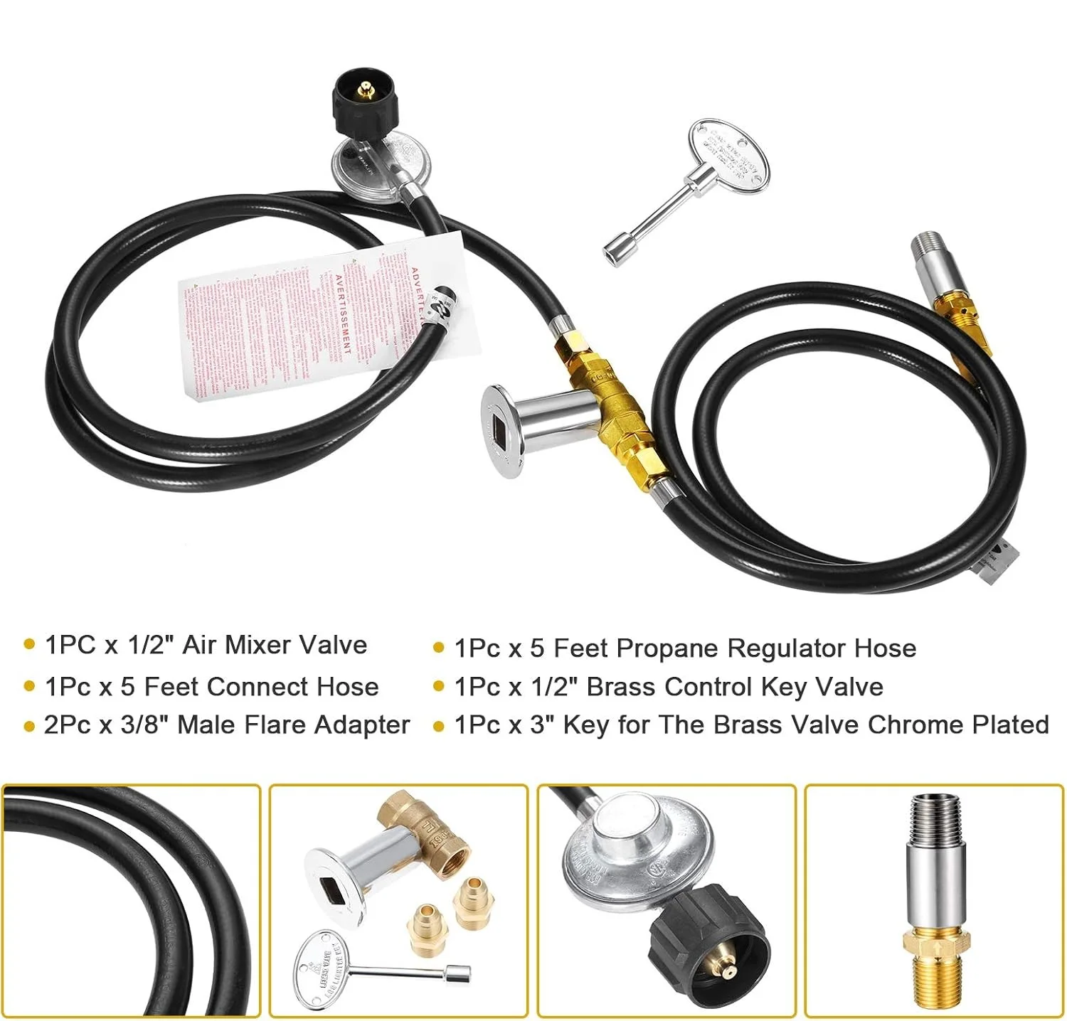 Fire Pit Installation Kit 90K BTU Propane Gas Valve Control Assembly 1/2