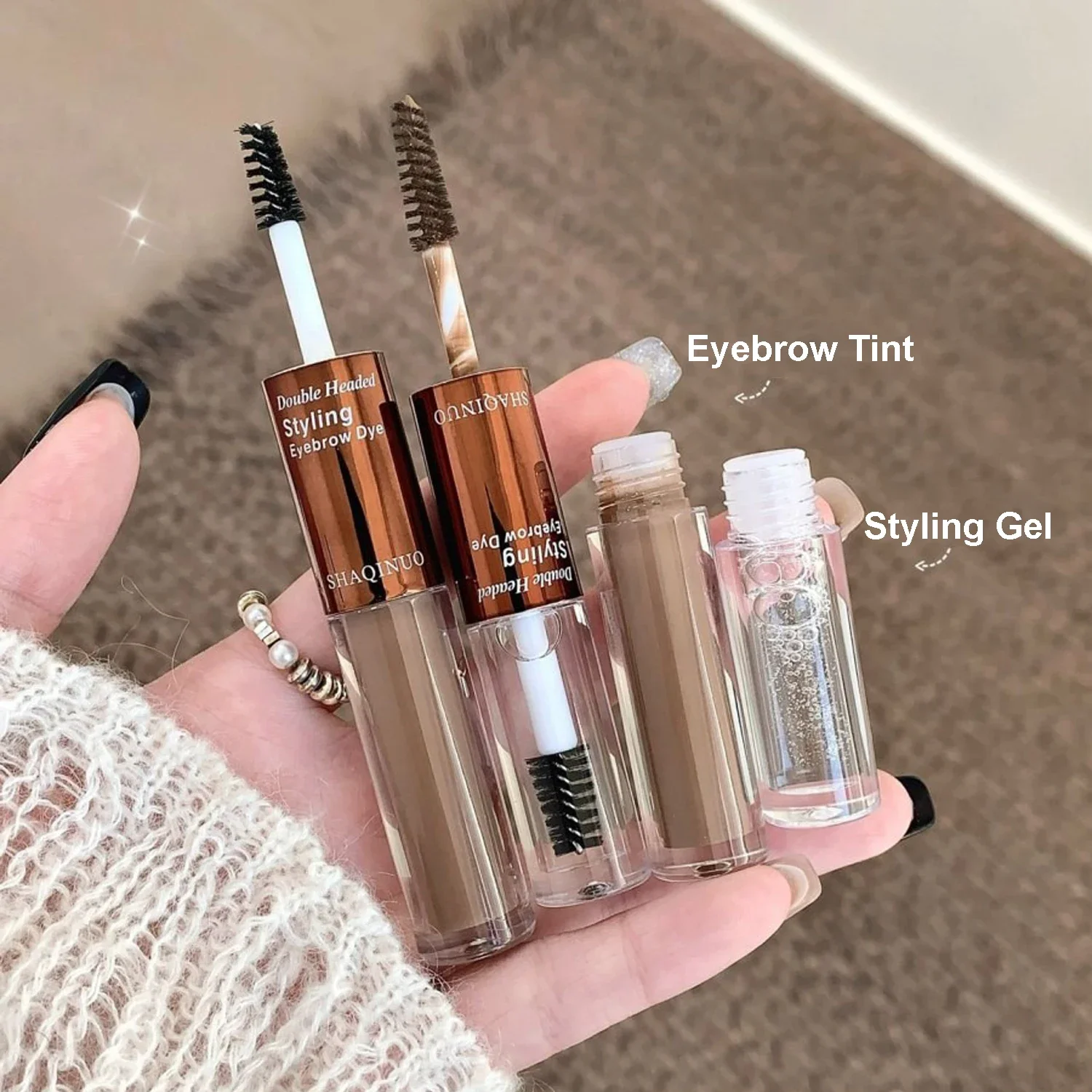 Doppelkopf Flüssige Augenbrauencreme Wasserdicht Transparent Styling Nicht verschmieren Färben Augenbrauen Tattoo Tönung Augenbrauen Mascara Make-up