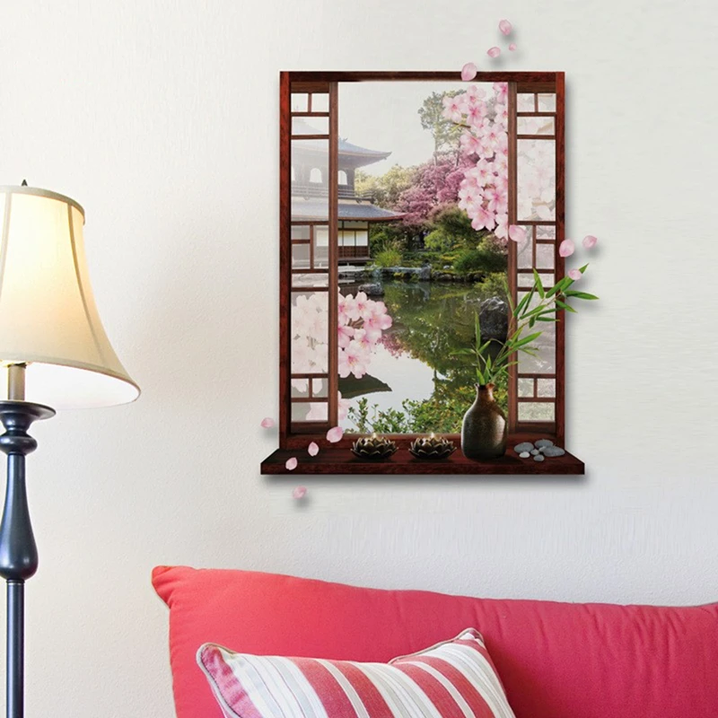 

Sakura Walls Art Fresh Colorful Garden Vinyl Mural Stickers for Home Decoration Aesthetic Rooms Occident Window View Wallpaper