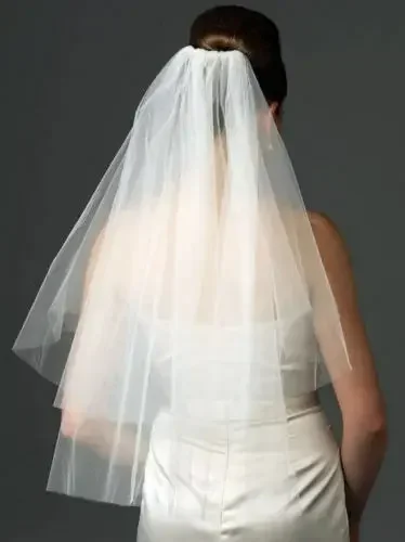 Voile de Mariage Blanc Ivoire à 2 Niveaux, Longueur Coude, avec Peigne, Tulle Doux, Bord Découpé, 2024