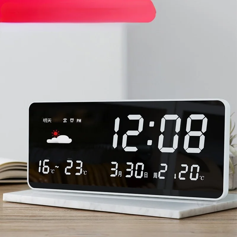 

LED Alarm Clock Bluetooth Calendar Desk Clock USB Mirror WiFi Weather Forecast Network Electronic Clock Desktop Office