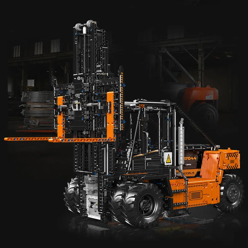 Heavy-duty stacker crane, orange and black creative static model, challenging assembly model, educational toy, birthday gift