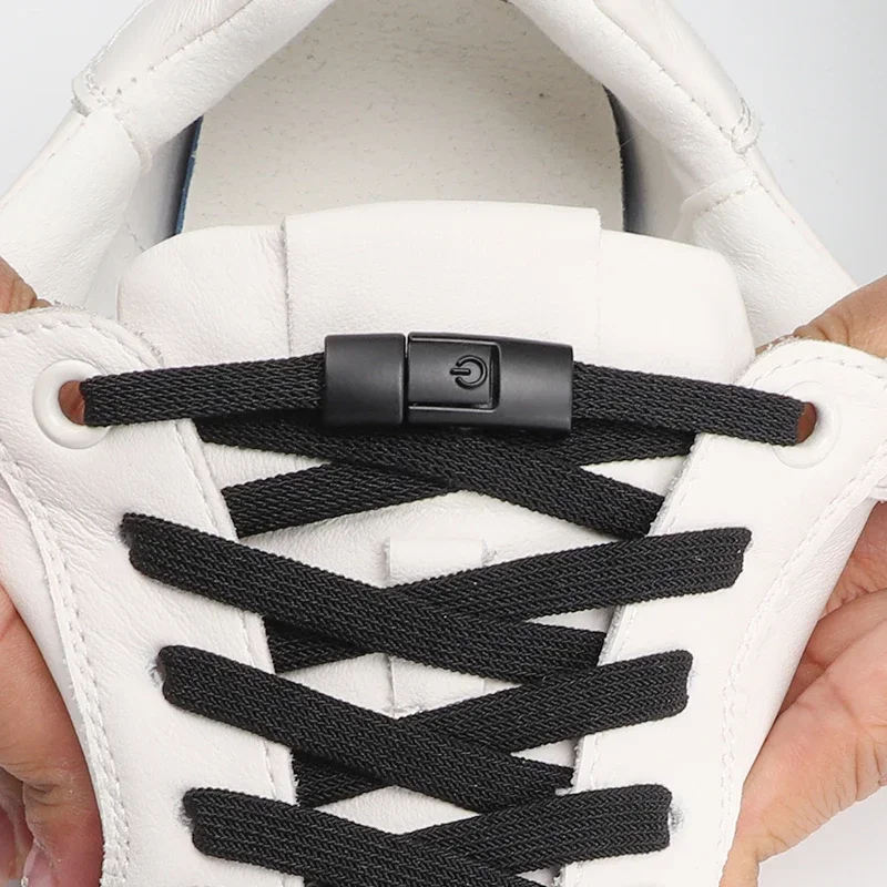 1 Paar Flache Schnürsenkel ohne Binden mit Druckverschluss - Elastische Schnürsenkel für Sneaker Kinder & Erwachsene - Einfaches Slip-On Schnürsenkel-Design