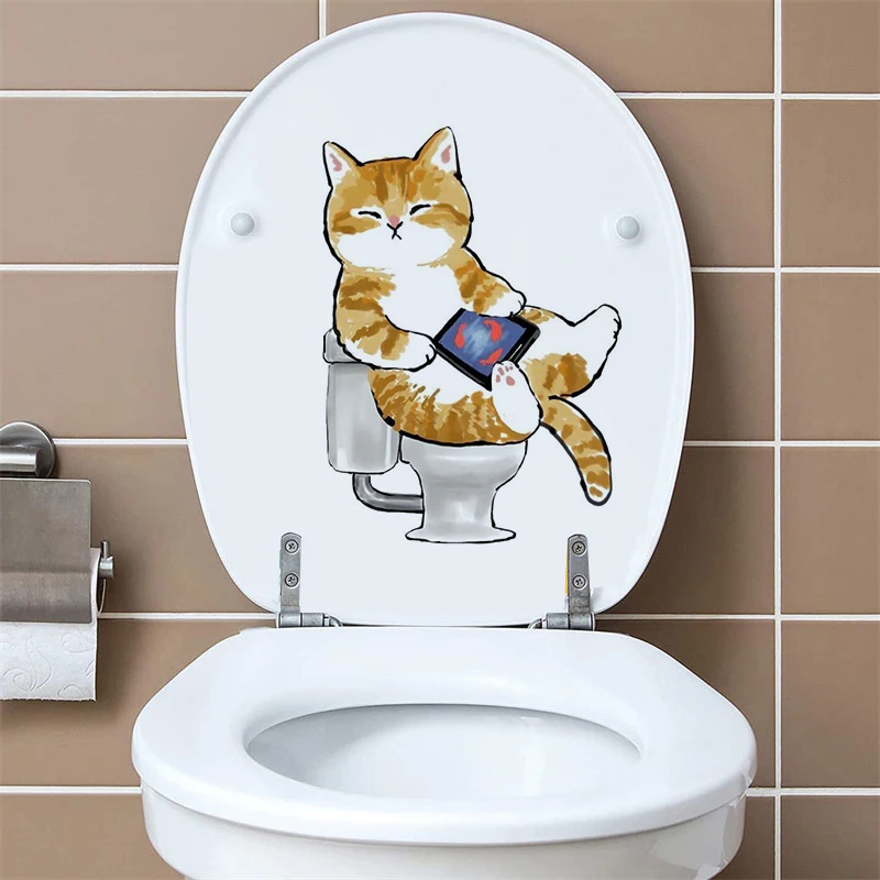 Cute Cat Toilet Stickers Diy Self-Adhesive Toilet Lid Decals For Bathroom Restroom  Fashion   waterproof  WC Decorations M768