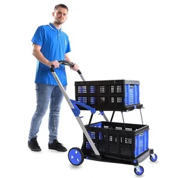 Plastic Foldable Hand Truck, Aluminum Portable Folding  Cart Trolley, Hand Cart for Home Office Travel Supermarket Factory Use