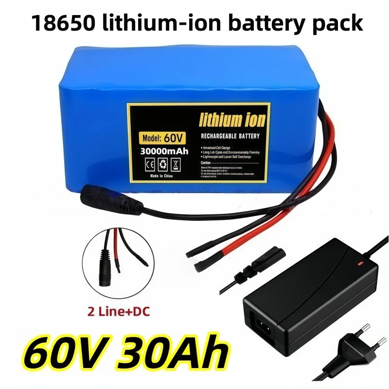 High Power 30000mAh 60V 16S2P Rechargeable Battery for Electric Power-assisted Bicycle Scooter Mountain Electric Ebike +Charger