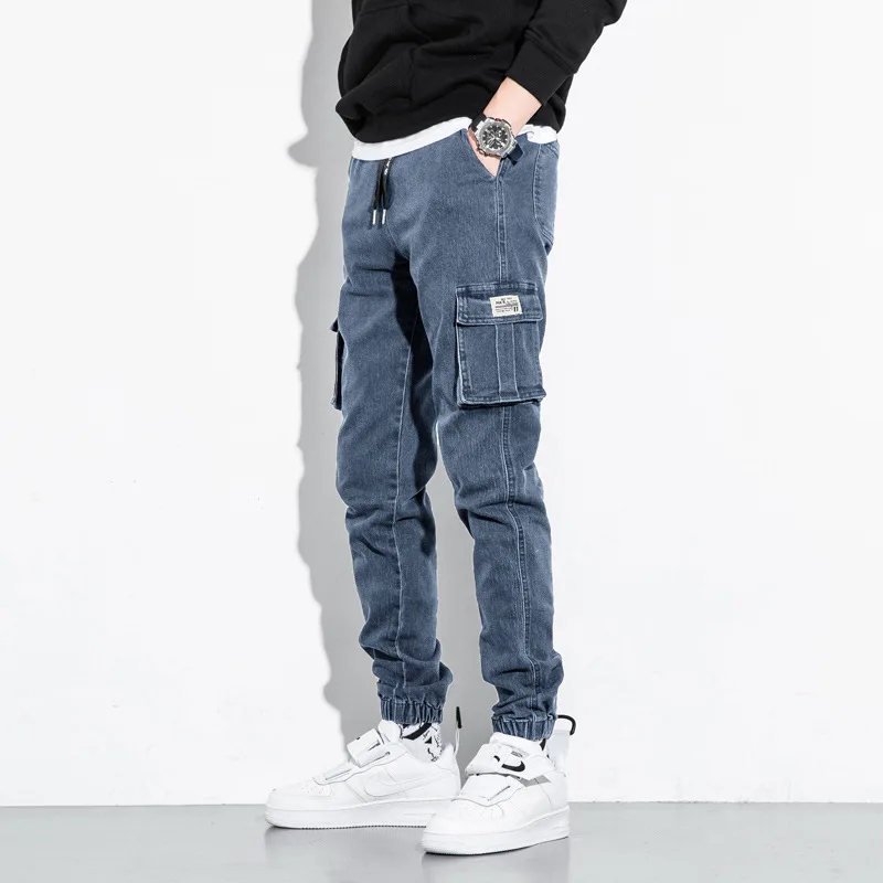 Multi-Pockets Cargo Jeans Men Black Blue Denim Jogger Pants Male Baggy Jean Trousers Plus Size 6XL 7XL 8XL