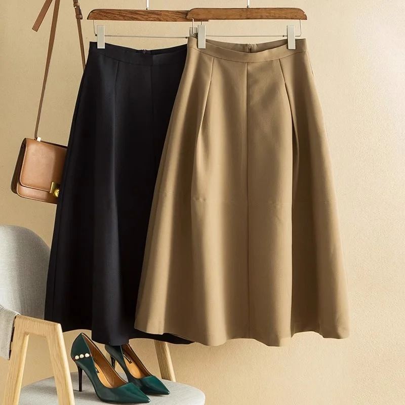 

Юбка-трапеция с высокой талией в стиле Одри Хепберн, модная женская юбка миди, брендовая, корейская, для повседневной носки