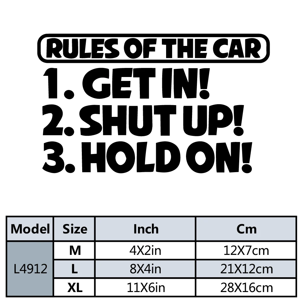 Fun Rules Ofthe 1.car Get In 2.shutup! 3.hold on! Car Sticker Vinyl Car Stickers Cool Car Window Decor Hot Selling