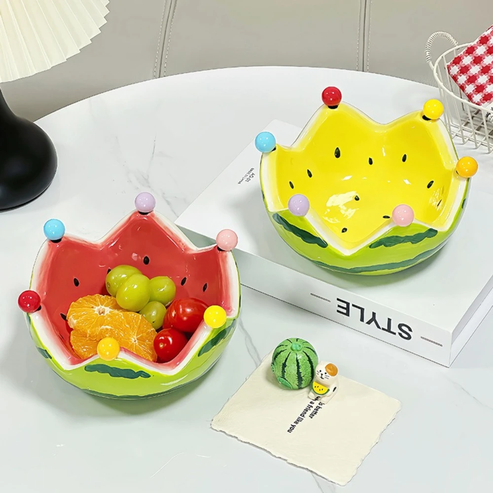 

Тарелка с фруктами в виде арбуза, креативный керамический набор вилок для фруктов, большой емкости для гостиной, журнальный столик, фруктовые миски, тарелки, милые украшения