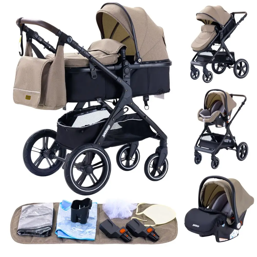 3-in-1 Reisysteem voor kinderwagens, opvouwbare lichtgewicht kinderwagen, verstelbare handgreep, aluminium frame voor pasgeborenen van 0-4 jaar