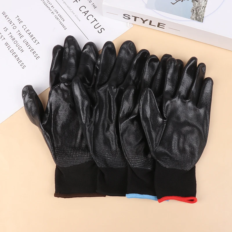 1 Pair Nitrile Work Gloves 13 Needle Breathable Nylon Liner Abrasion Resistant Level 4 Nitrile Coating On Palm Non-slip