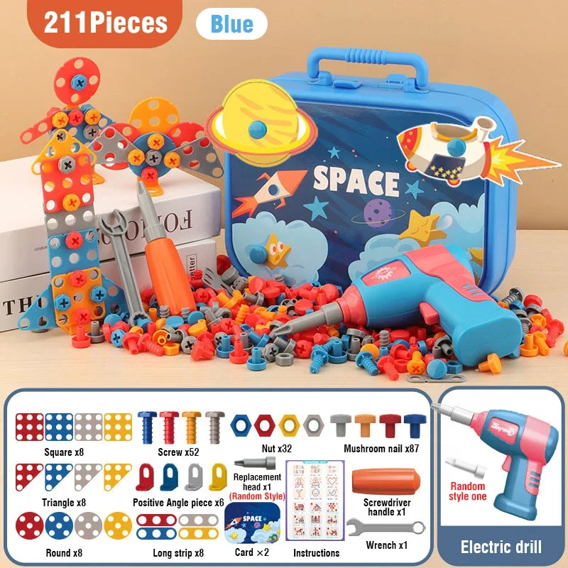 Kids Tool Set Electric Drill with Screws Puzzle Toy Pretend Dinosaur Drilling Assembly Birthday Holiday Gifts for Boy