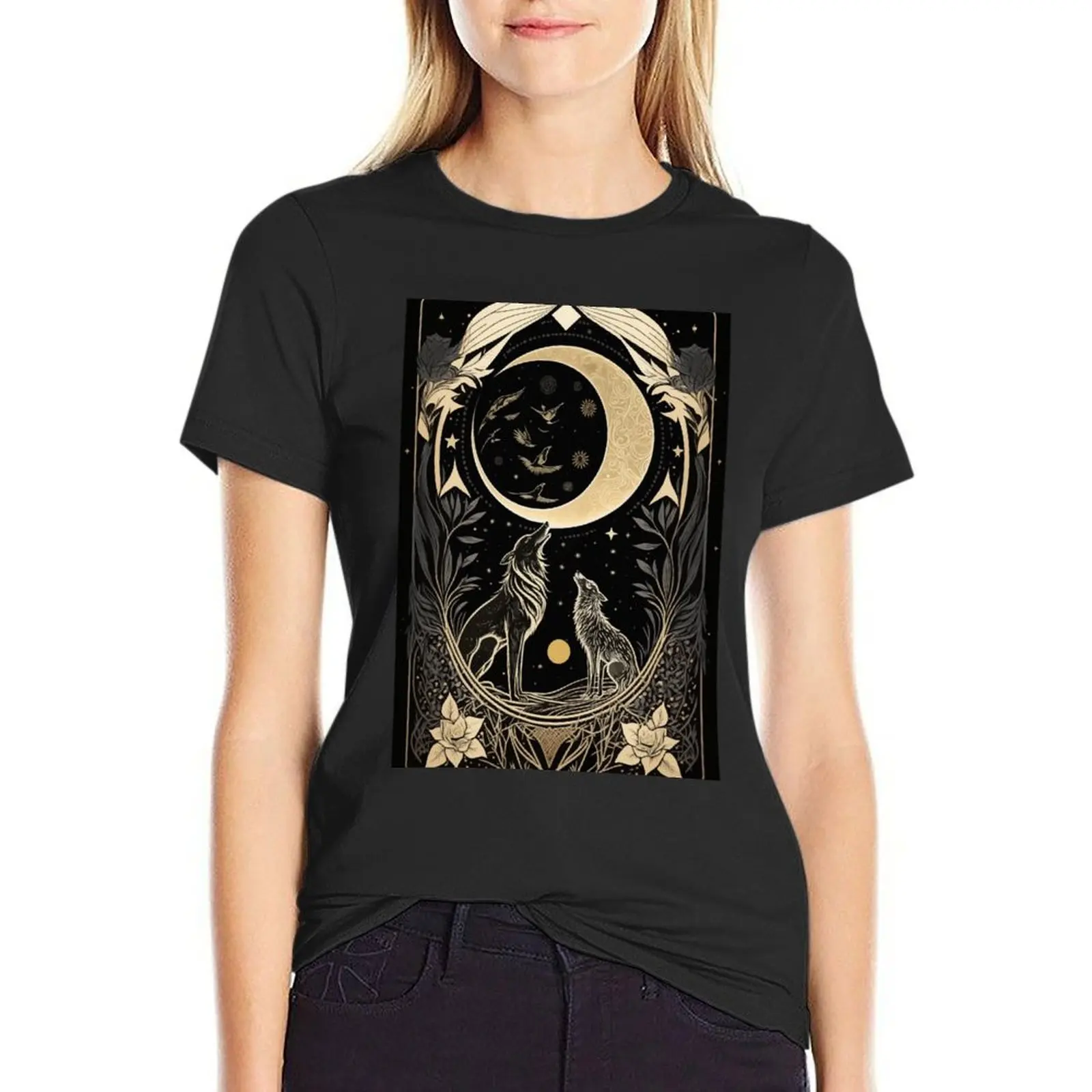 

Wolf moon and trees tarot T-Shirt korean fashion quick-drying korean Women's clothes