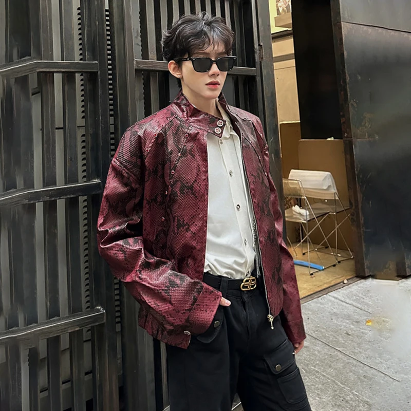 LUZHEN 2025 New Snakeskin Pattern Stand Neck High Quality Leather Jacket Men Trendy Elegant Handsome Temperament Clothes JY5111