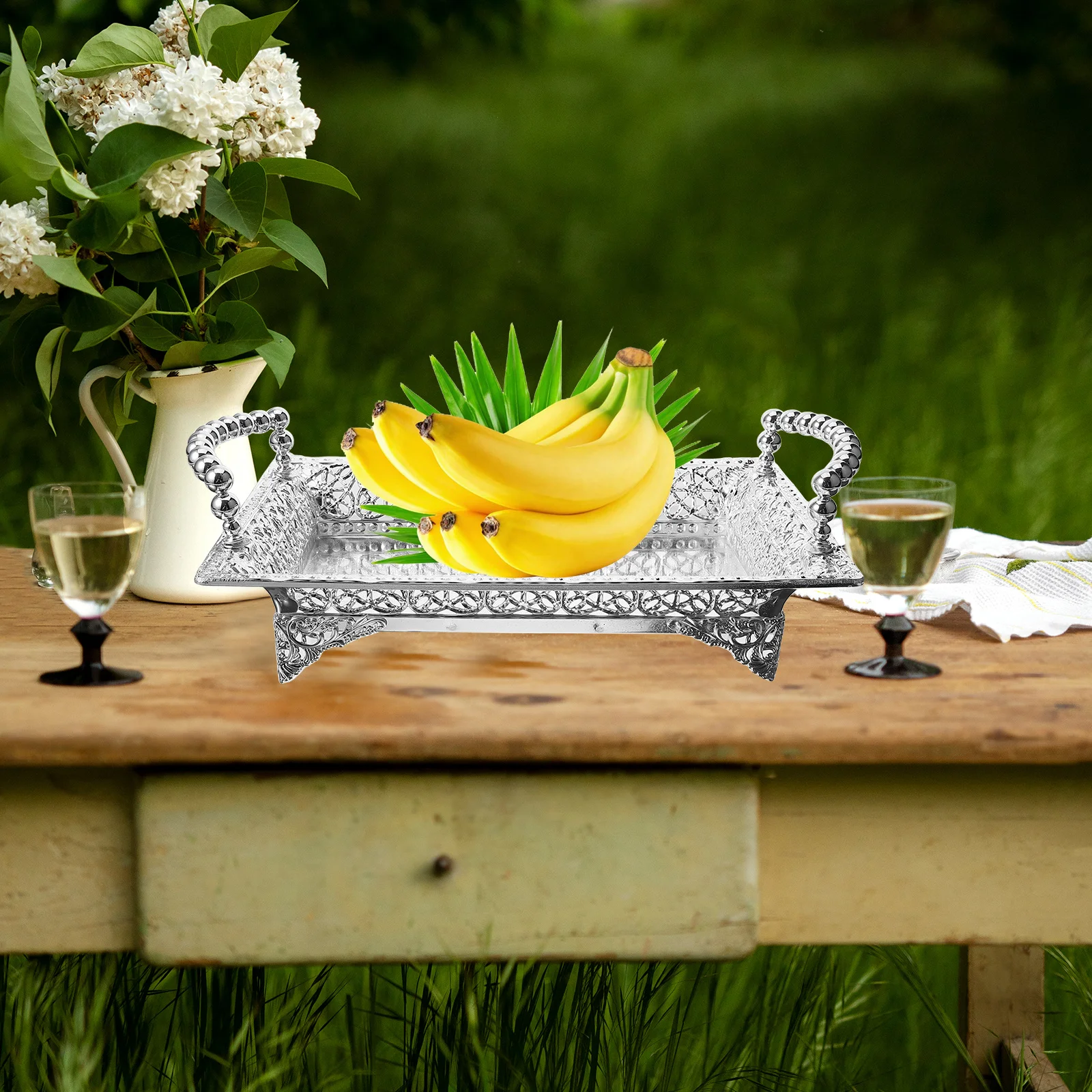 

Candy Fruit Metal Snack Tray Decorative Dried Food Holder Large Rectangle Serving Tray For Kitchen Coffee Table European