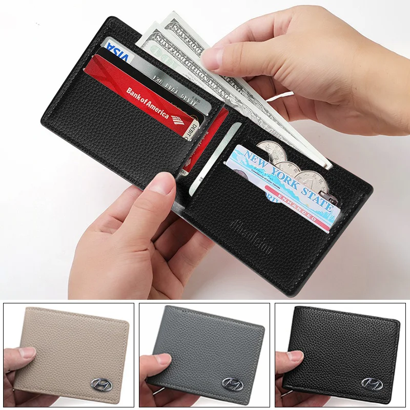 Leather Car Wallet Credit ID Card Holder License Coin Purse Accessories For Hyundai I20 I30 I10 Sonata Elantra N Line Tuscon NX4