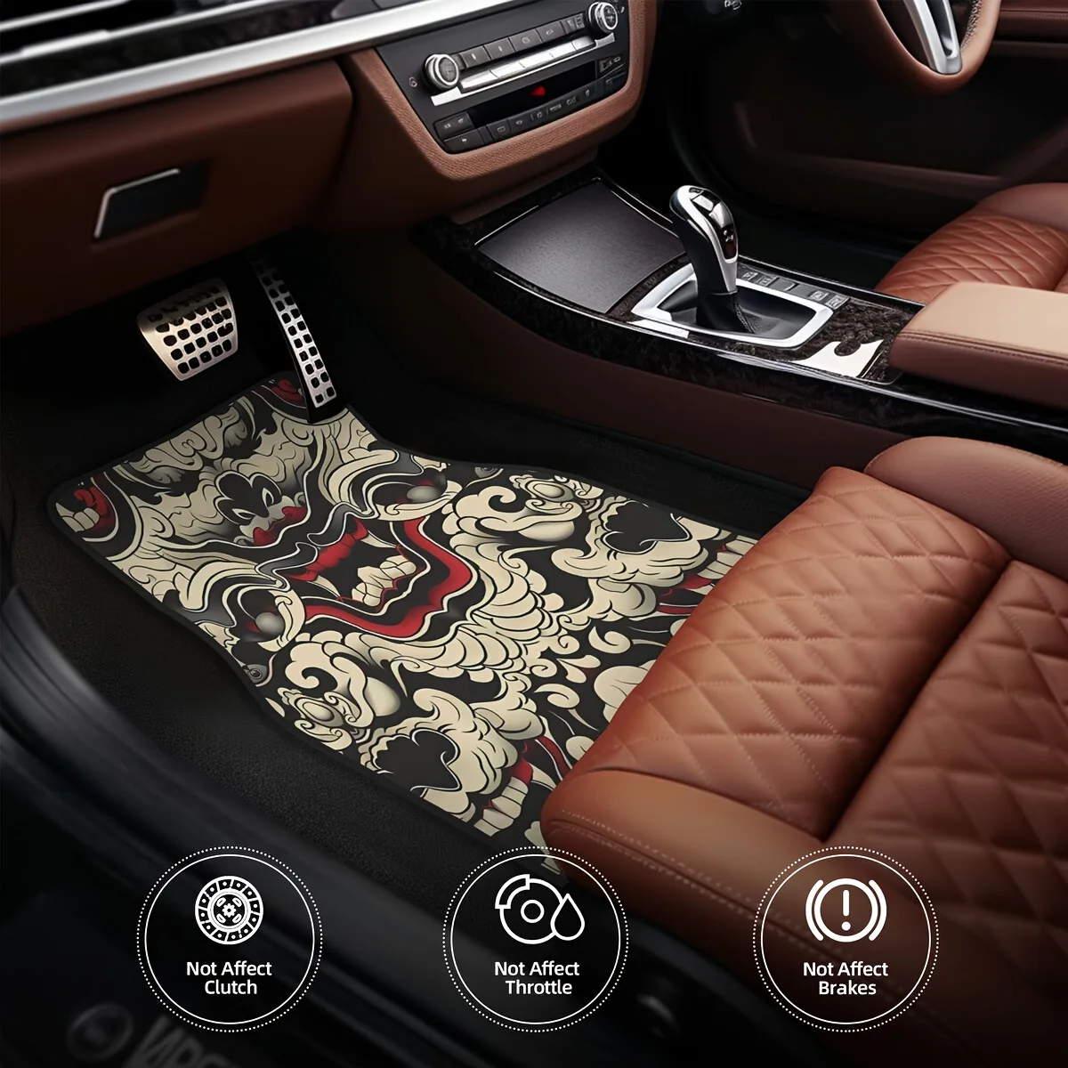 4pcs Japanese Demon Element Car Floor Mats, Durable Polyester Fiber, Suitable For All Truck And SUV Models, Ideal Gift, Fun Desi