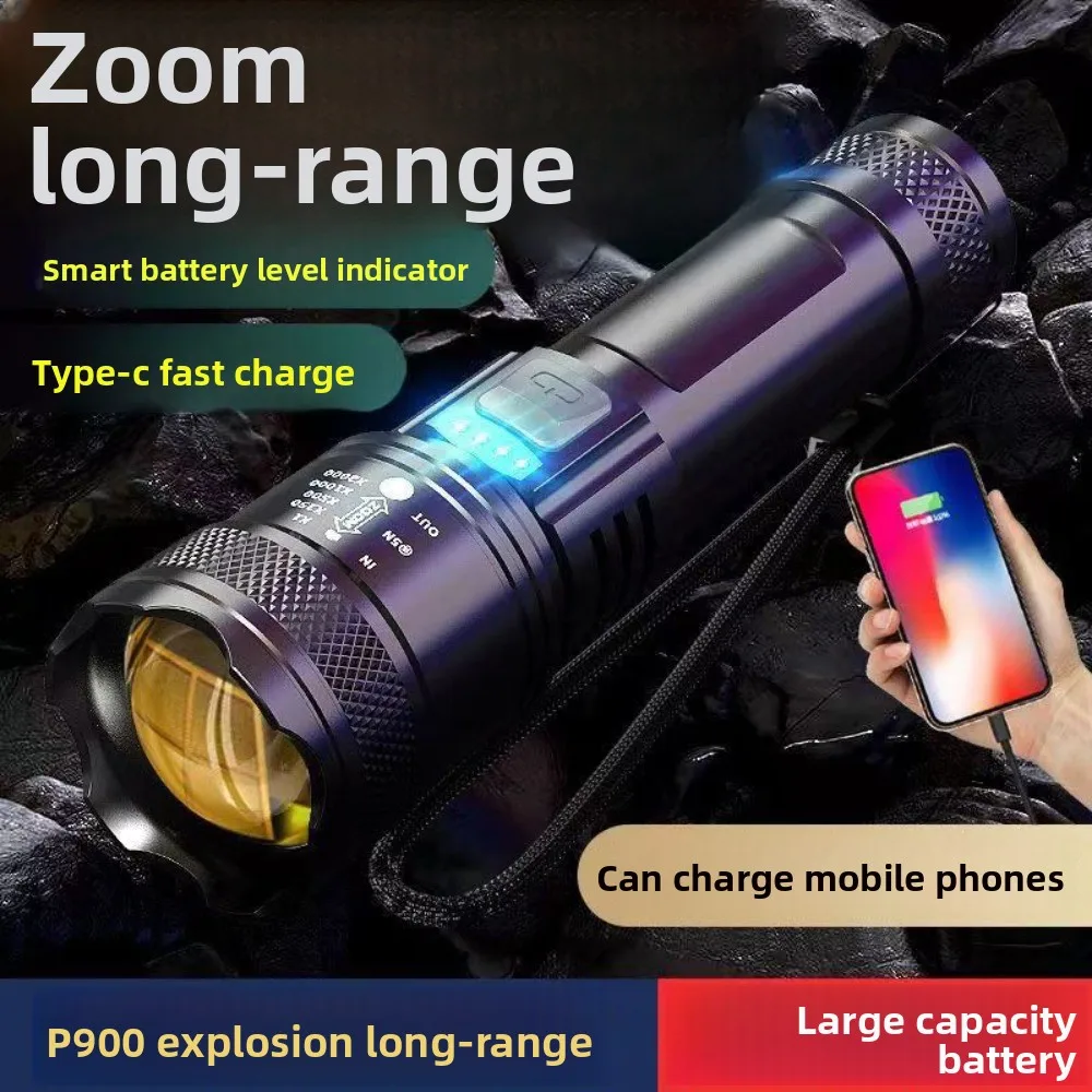 Luce forte a LED esplosiva Comoda torcia da esterno a lungo raggio Tiro con ricarica USB Torcia di emergenza con messa a fuoco telescopica