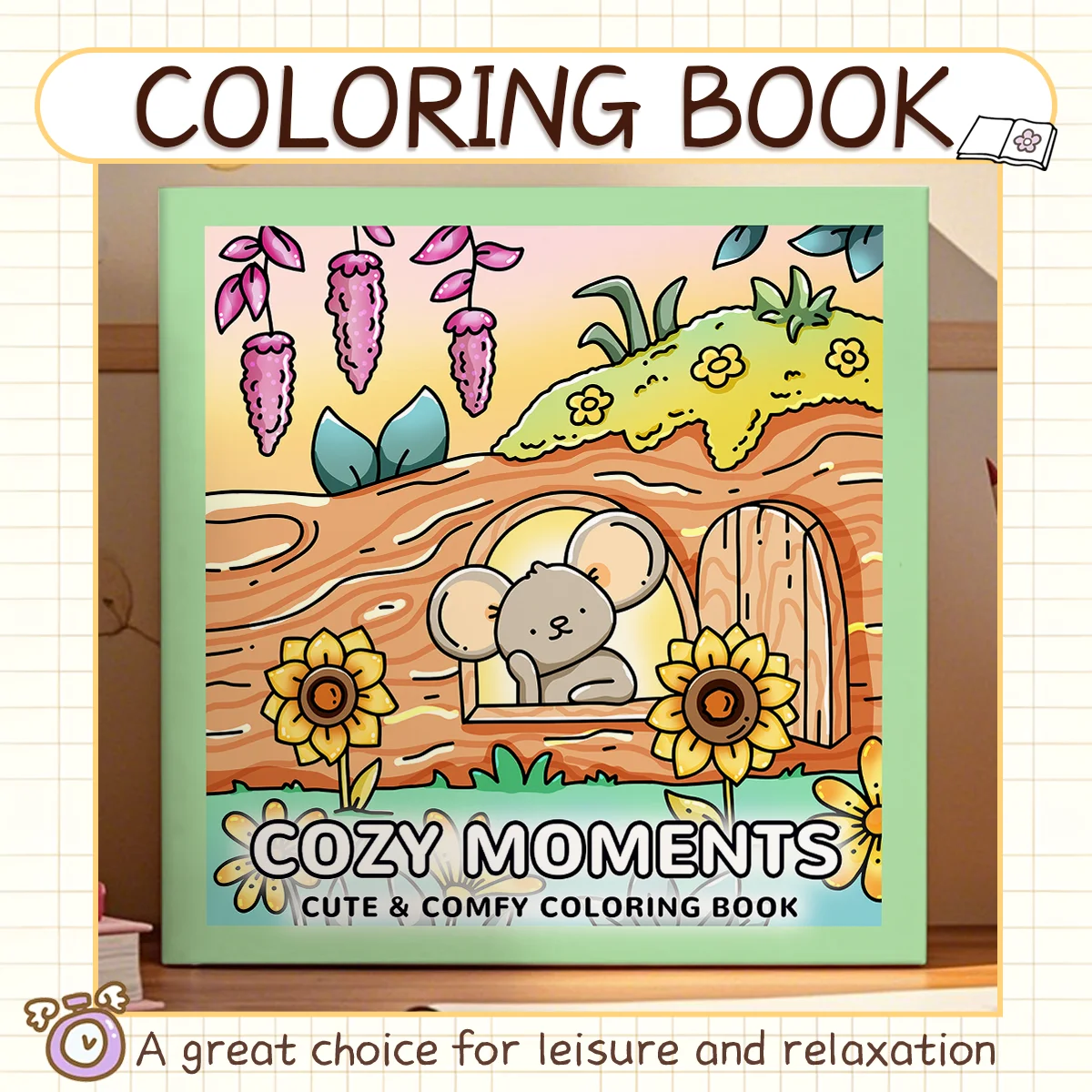COZY MOMENTS Bold-Easyรูปแบบสมุดระบายสีสําหรับผู้ใหญ่สมุดวาดภาพน่ารักของขวัญภาพวาดที่สมบูรณ์แบบสําหรับงานปาร์ตี้และวันเกิด