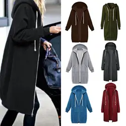 Women's Autumn Coat Thick Hoodies Leisure Loose Hooded Jackets Zipper Pockets Max Size Sweatshirt Sports Dresses Outwear Jackets