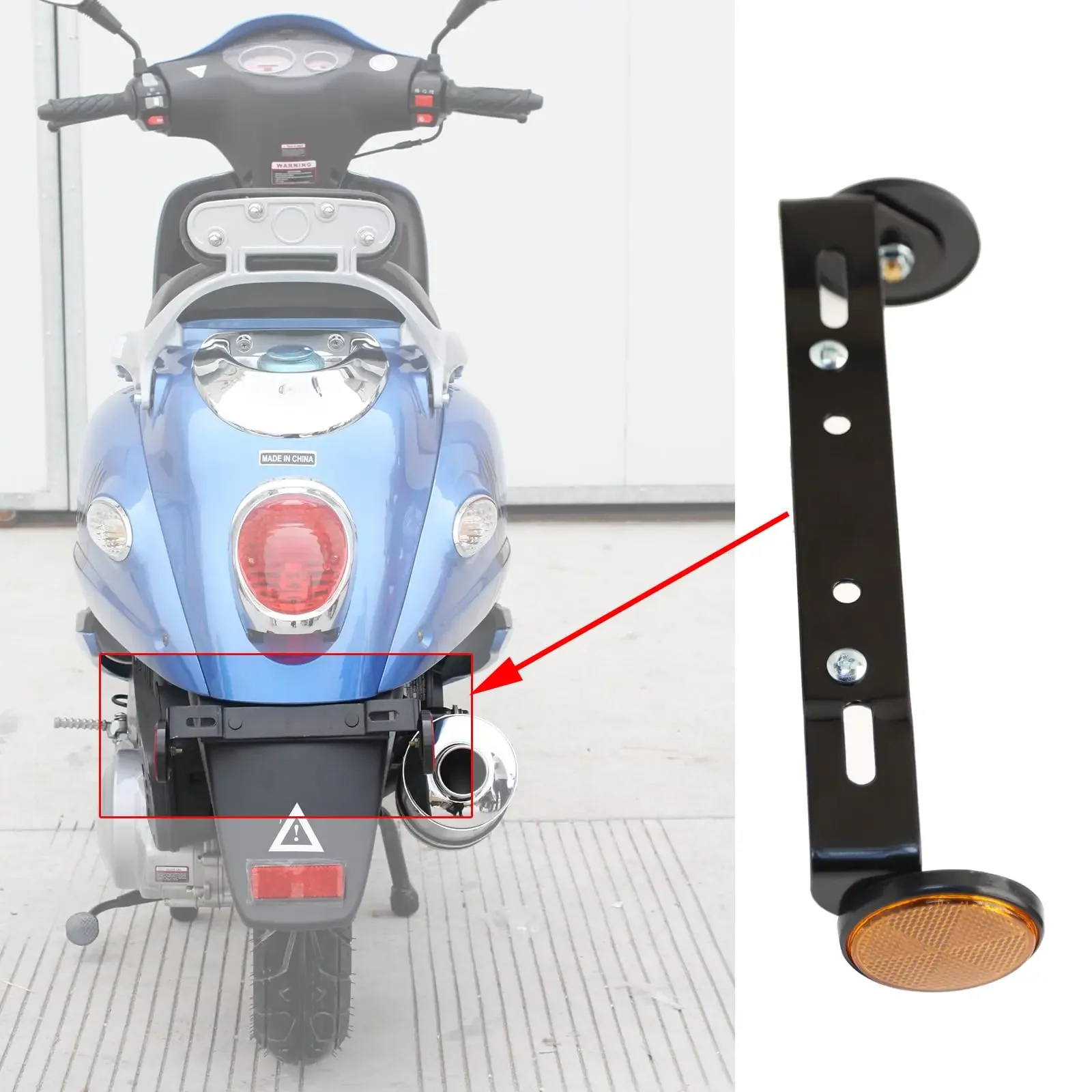 Sleek Motorcycle License Plate Bracket with Integrated Reflectors on Both Sides,Black Color