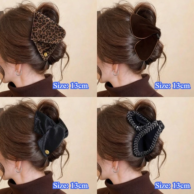 

Winter New Women's Home, Office, Casual Versatile Leopard Print Fabric Hair Claw Accessory