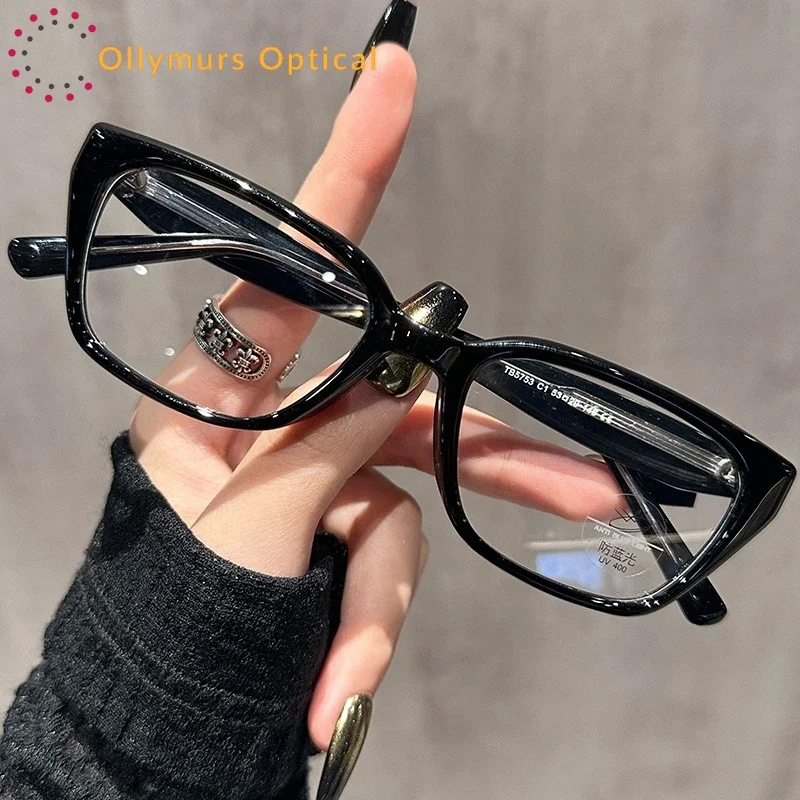 OLLYMURS عين القط موضة قصر النظر الشارع نظارات طبية هندسية النساء نظارات القراءة اللونية وصفة العدسات البصرية
