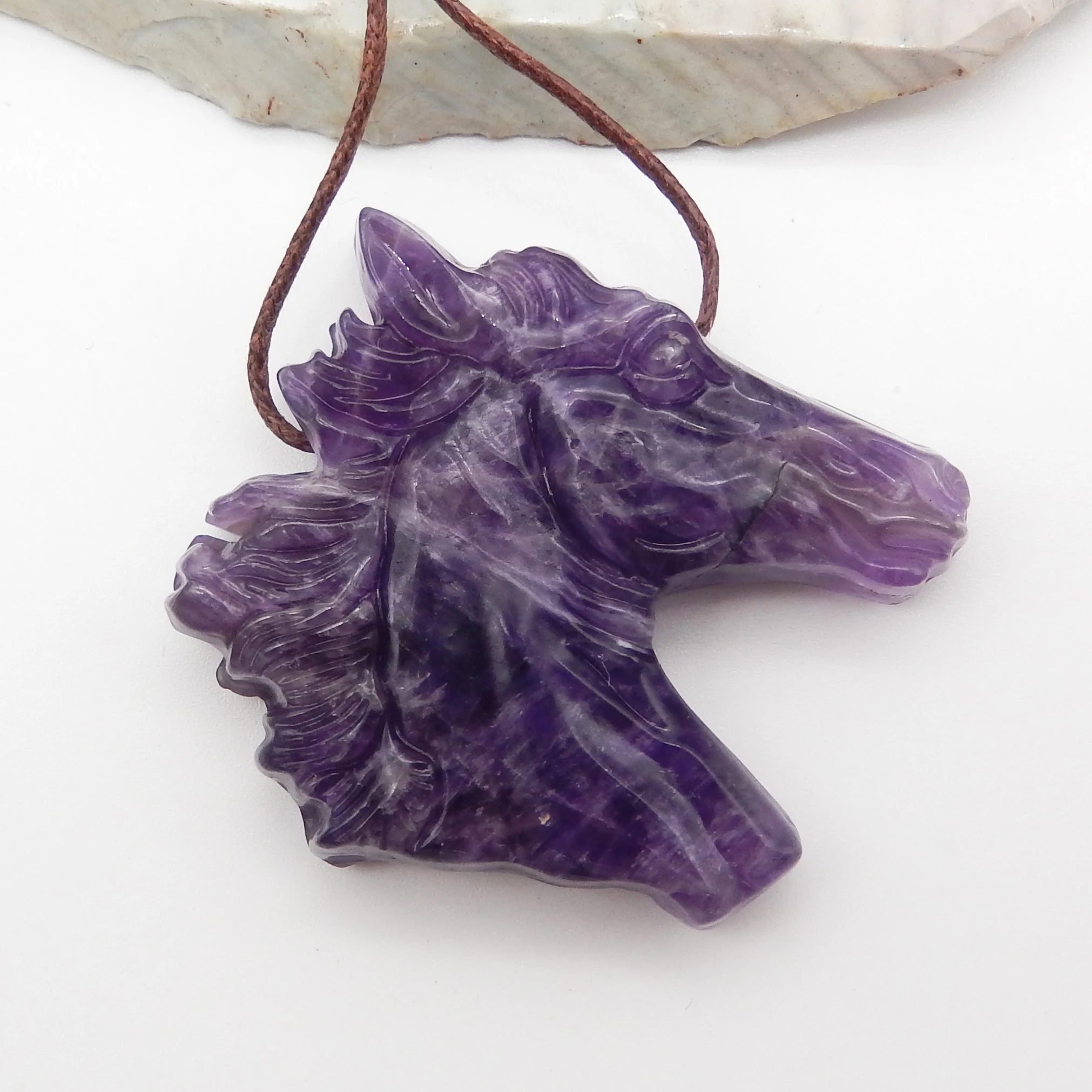 1 Piece of Amethyst Horse Head Carved Pendant, Hand Carved  ,Women's Jewelry Accessories,Jewelry Gift Gemstone