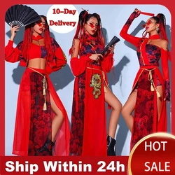 Chinese Style Women'S Jazz Performance Clothes Red Festival Outfits Hip Hop Clothes For Adults Gogo Dance Stage Costumes DQS6259