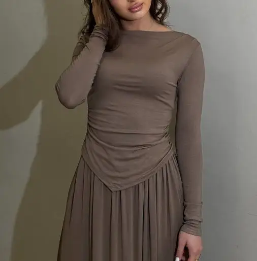 

Women's Clothing 2025 Spring Long Sleeved Slim Fit Top and Skirt Fashion Set