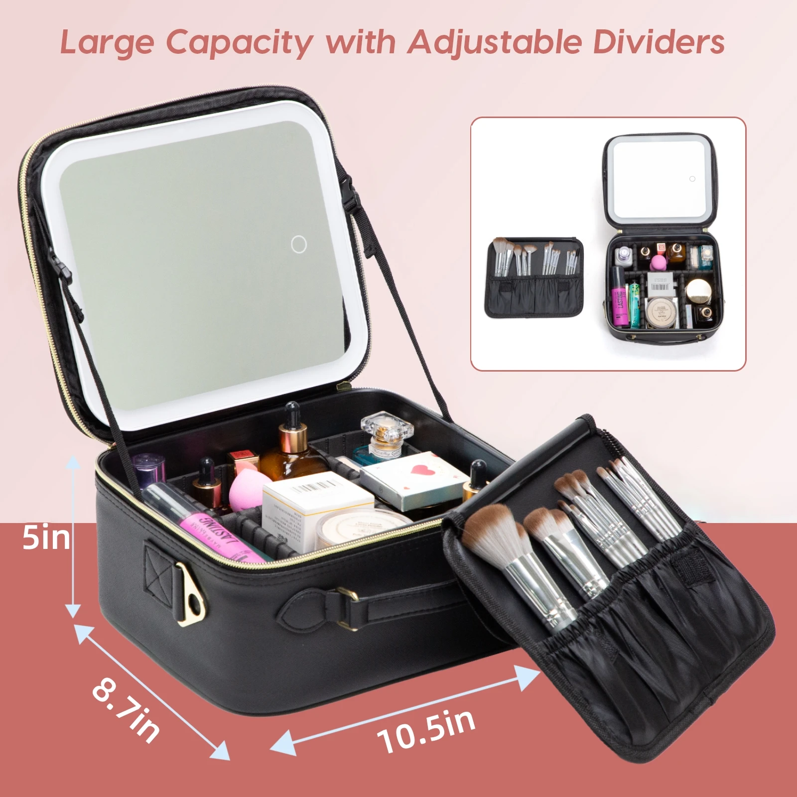 Large Capacity Portable Travel Makeup Bag with Mirror LED Makeup Bag Women Case with Mirror for Women and Girls High Quality2025