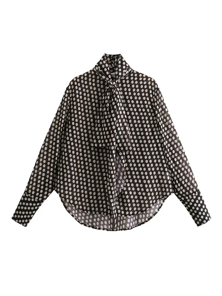 

ZADATA 2023 new autumn women's polka dot versatile fashionable loose casual slim lapel single-breasted commuter shirt