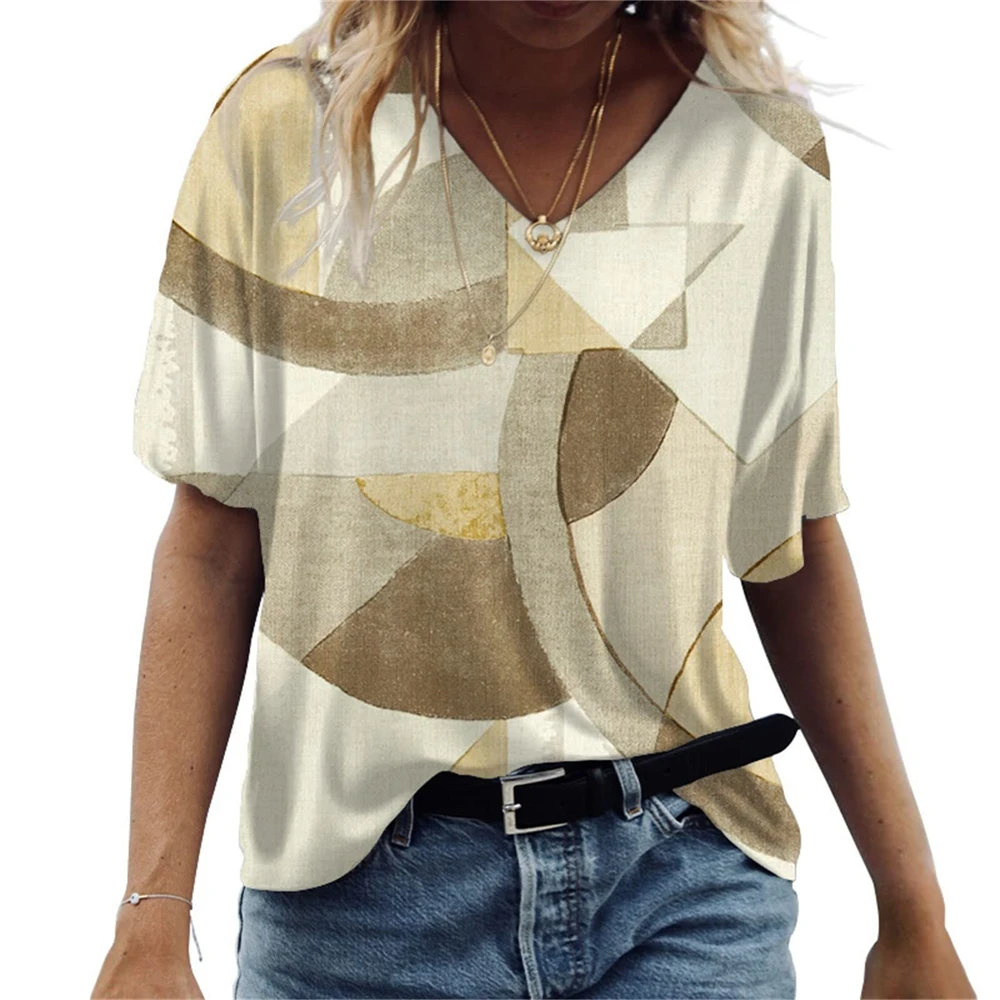 

Simple Block Print Women's V-Neck Short Sleeved Retro Tops for Women's T-Shirts Graphic T-Shirts for Women Oversized T-Shirt
