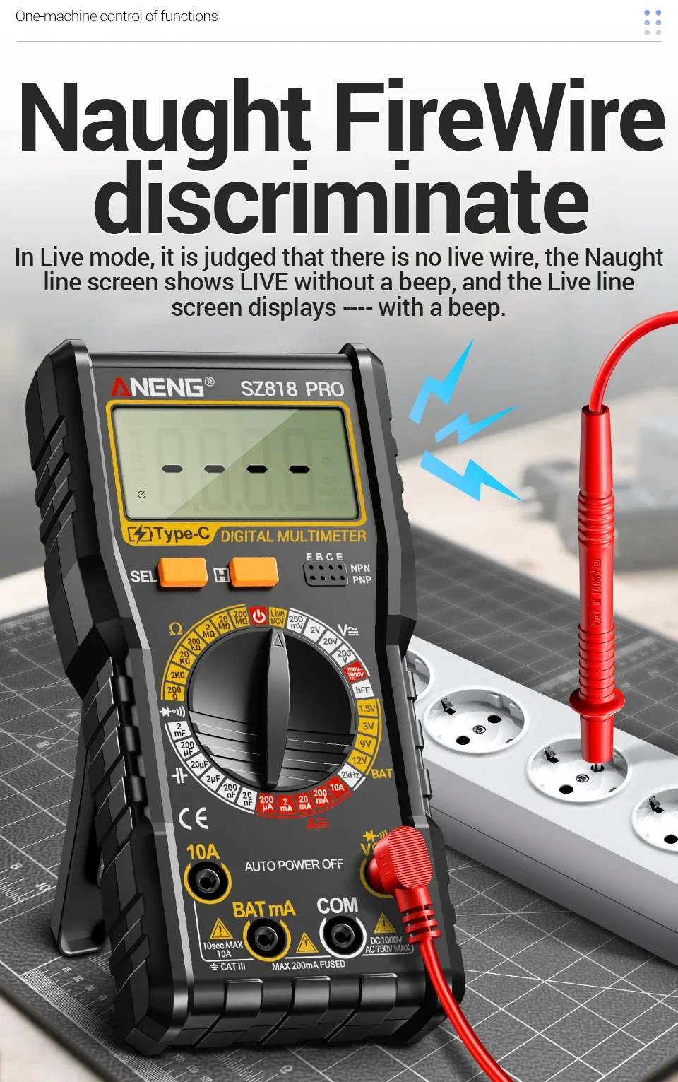 ANENG Digital Multimeters Rechargeable SZ818 Professional AC/DC Voltage NCV Ammeter Voltmeter HFE Triode Capacitor Test Tools