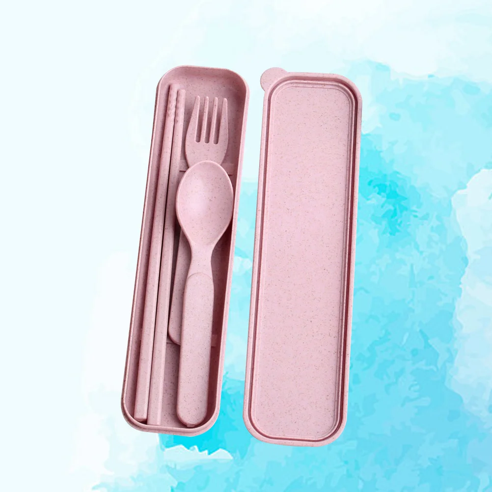 

Wheat Straw Utensil Set For Kids Spoon Chopsticks Fork Portable Tableware Travel Camping Outdoor Case Included Lightweight