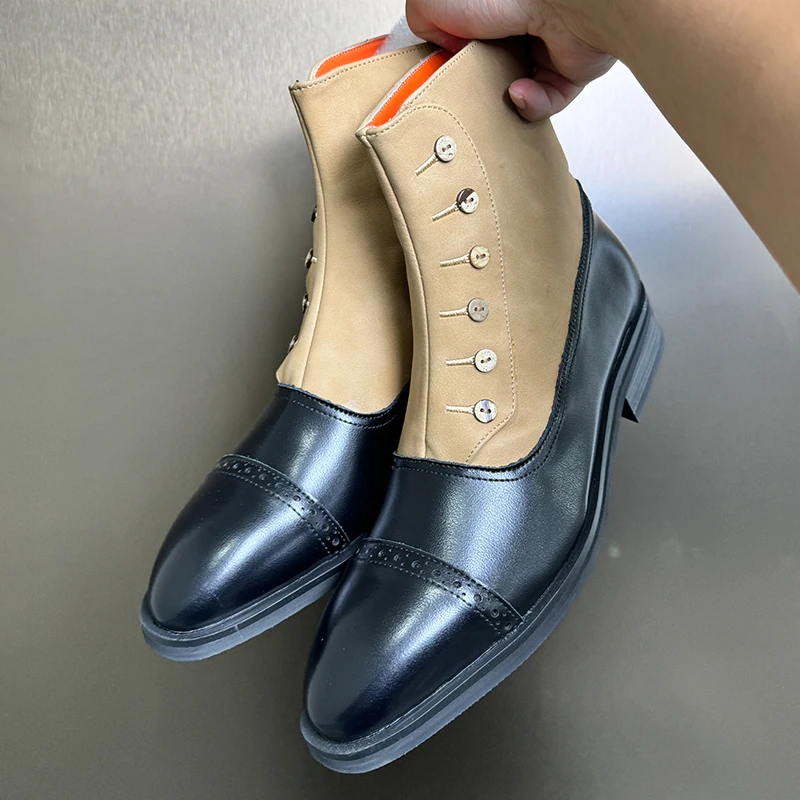 Retro Casual Pointed Men Chelsea Boots With Color Blocked Buttons Commuting High-Quality Fashionable Short Boots