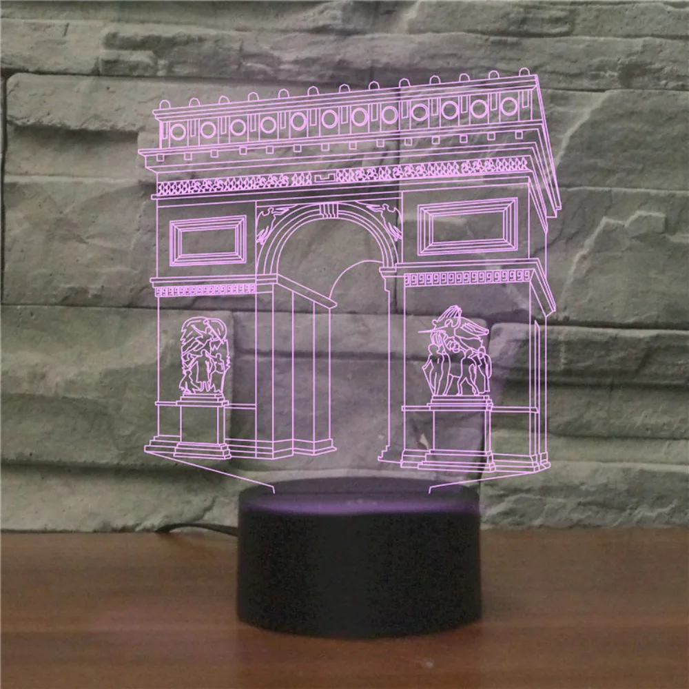 Nighdn France Triumphal Arch 3D Illusion LED Table Lamp Night Light 7 Colors Change Nightlight Gift for Men Women Kids Teens