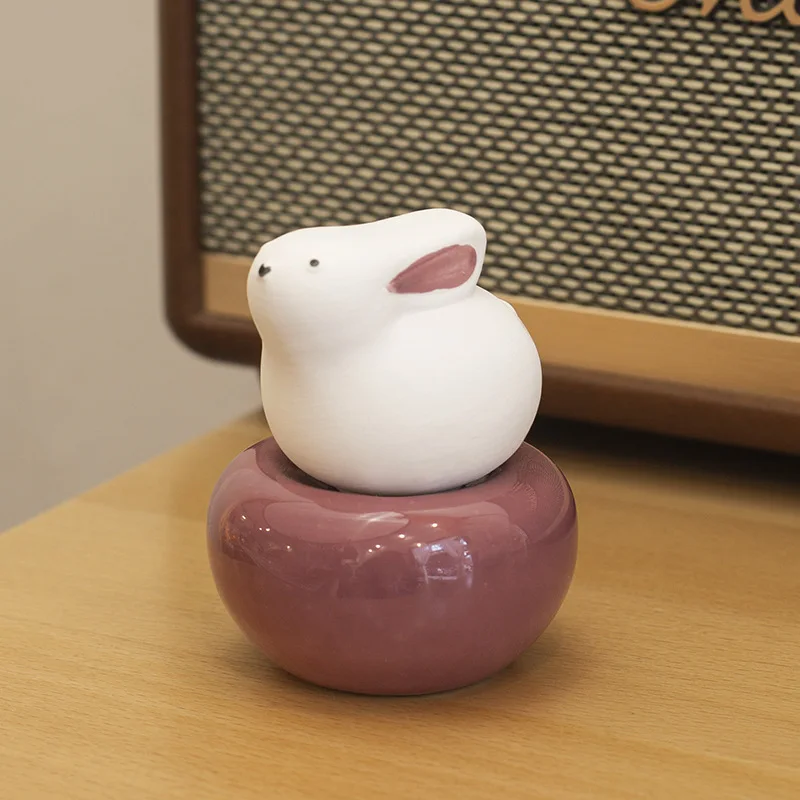 Rabbit and Bird Figurine Ceramic Diffusers with 30ml/1oz Essential Oil, White Ceramic Diffusers in Car or Desk Office Decor