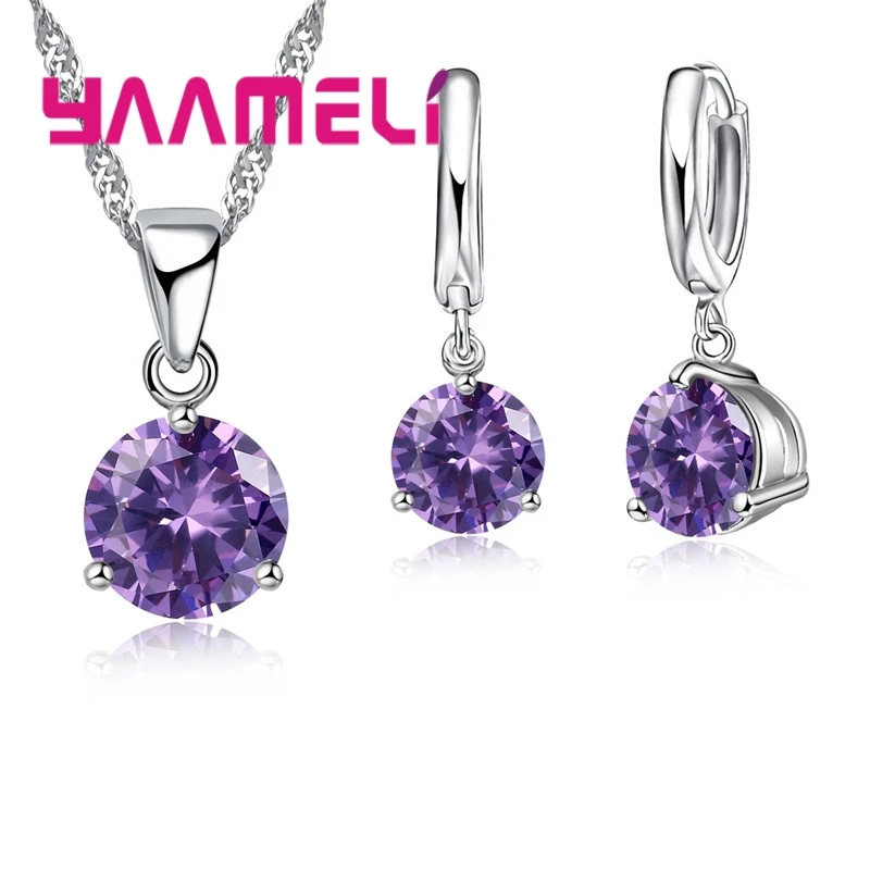 Promotions!!Canndy Colors 925 Sterling Silver Wedding Elegant Jewelry Sets CZ Crystal  Crystal Pendant Necklace Earrings