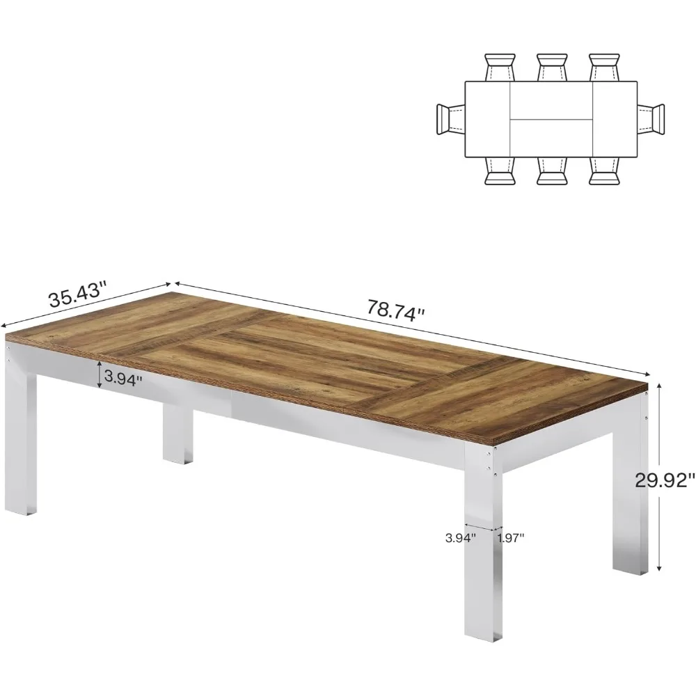 طاولة مؤتمرات بطول 6.5 أقدام تتسع لـ 8-10 أشخاص، طاولة اجتماعات مستطيلة كبيرة مقاس 78 بوصة مع أرجل معدنية عاكسة، مكتب غرفة لوحة حديثة
