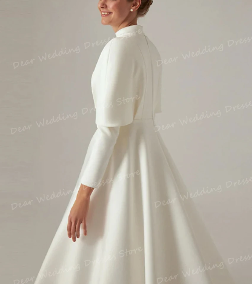 Modern Elegant Wedding Dresses A Line Sexy Long Cap Sleeve Women's Bridal Gowns High Neck Satin Formal Party Robe De Mariée 2024