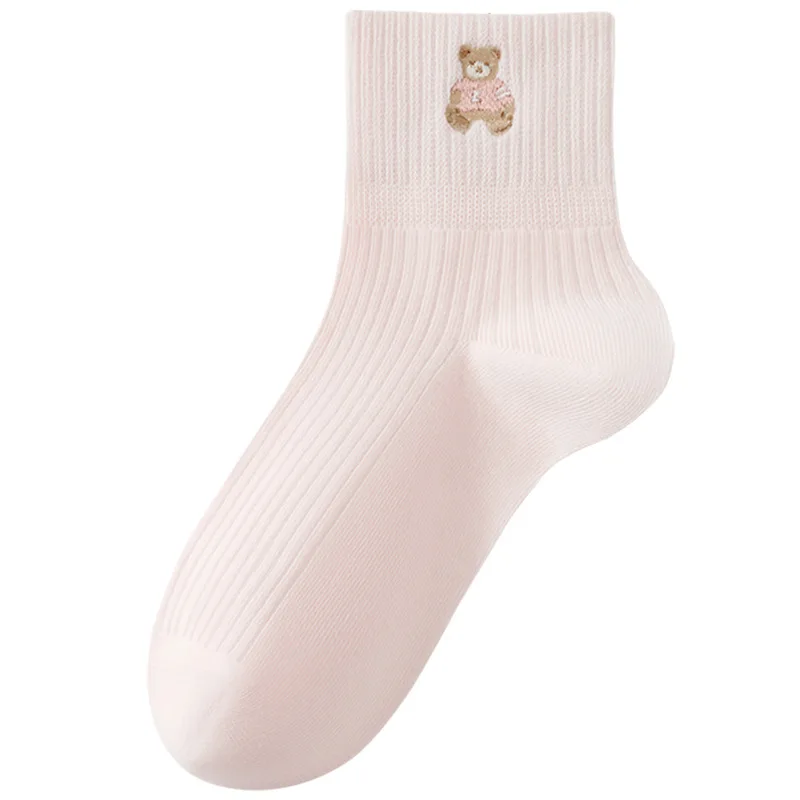 Calzini corti antibatterici antiscivolo da donna in puro cotone 1/6 ricamati con calzini casual comodi e sottili primaverili estivi con orso