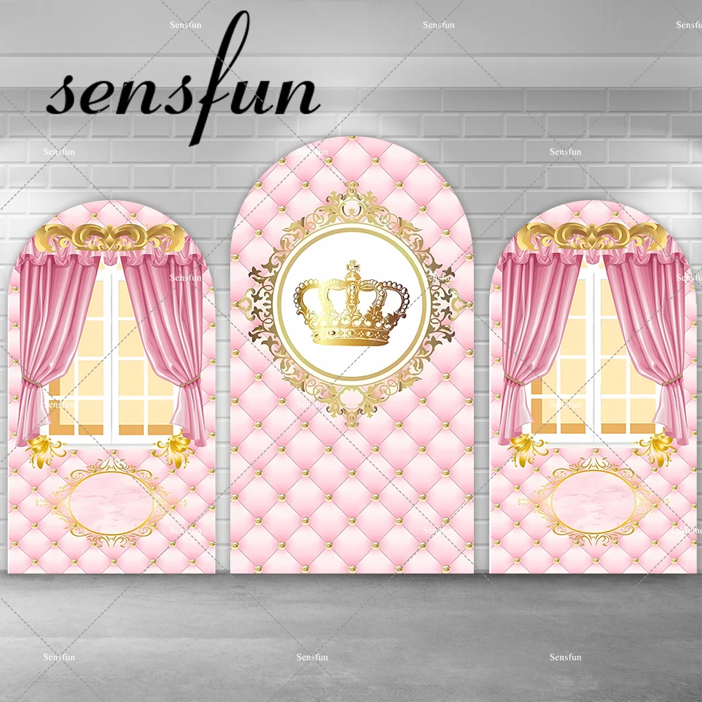 

Pink Curtain Princess Girls Newborn Baby Shower 1st Birthday Party Arch Backdrop Cover Gold Crown Headboard Chiara Backgrounds