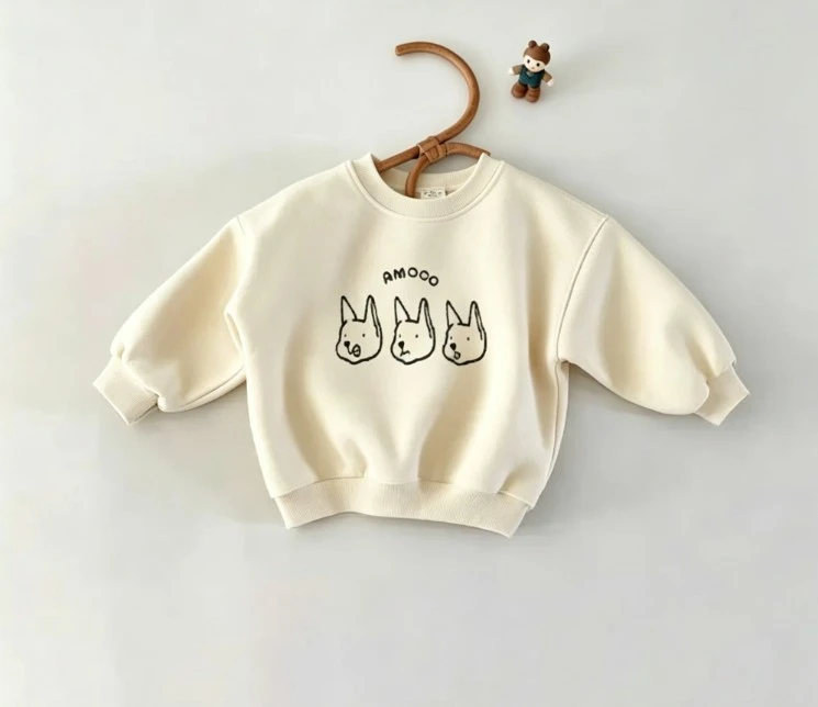 Toddler Boys Girls Soft Cotton Sweatshirt With Minimal Three Dogs Print Comfortable Long Sleeve Pullover For Kids Play Wear Tops