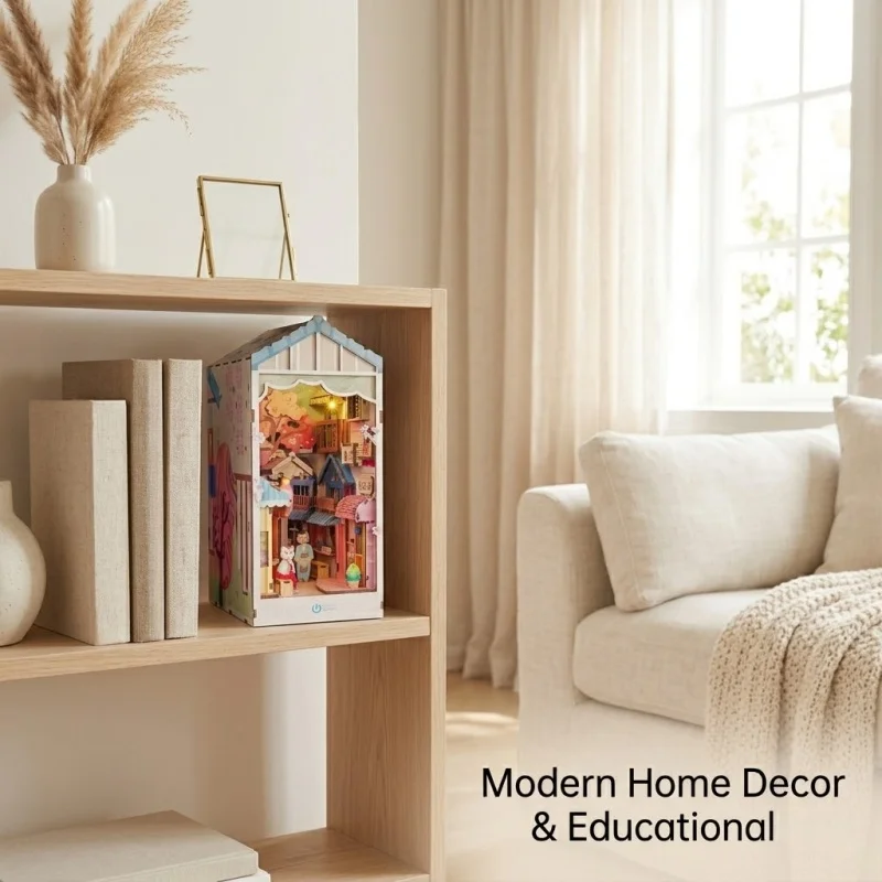 

OUZEY Wooden DIY Miniature House Kit Cat Grocery Store Pet Shop 3D Puzzle Dollhouse Craft Toy Room Decor for Teens