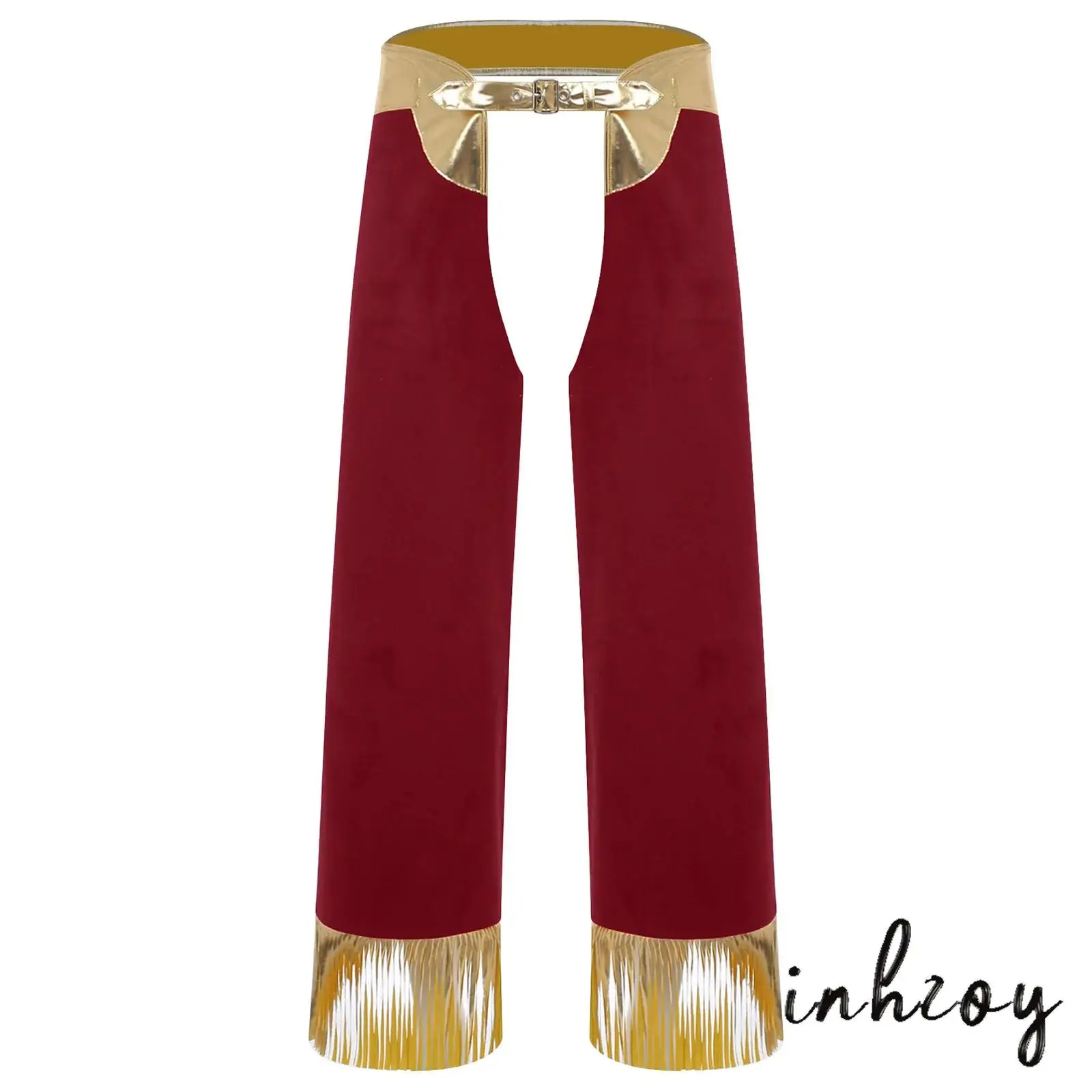 

Adult Mens Vintage Rodeo Pants Western Bull Riding Chaps Costume Fringe Adjustable Waist Hollow-out Crotch Cowboy Long Pants