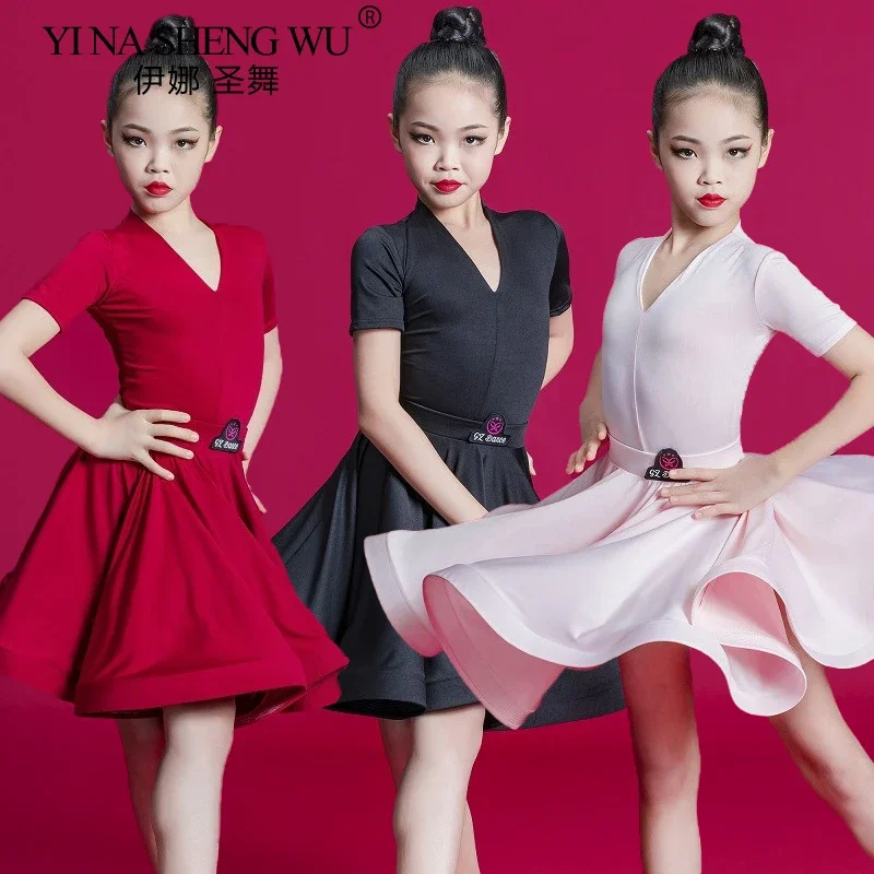 Abito da ballo latino per bambini Costume da competizione latino per ragazze di fascia alta Rumba Cha Cha Samba Abito da pratica Abito di fascia alta