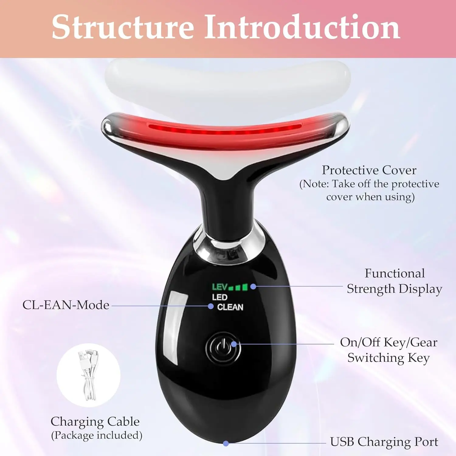 7 ألوان المضادة للتجاعيد مدلك الوجه الرقبة الوجه جهاز تجميل الجلد تشديد جهاز شد الوجه تقليل الذقن المزدوجة أداة العناية بالبشرة #3